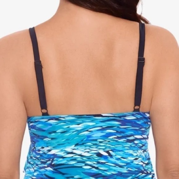 Swim Solutions Blue Printed Tiered Tummy-Control Long Torso One-Piece Swimsuit - Picture 8 of 11